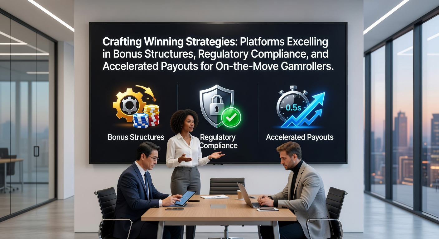 Vibrant mobile screens displaying casino bonuses, compliance badges, and instant payout notifications for on-the-go players