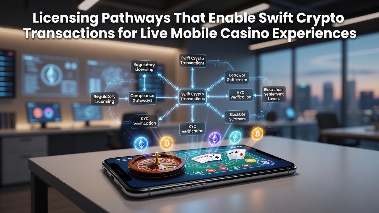 Mobile casino interface showing licensed crypto payment options for live dealer tables