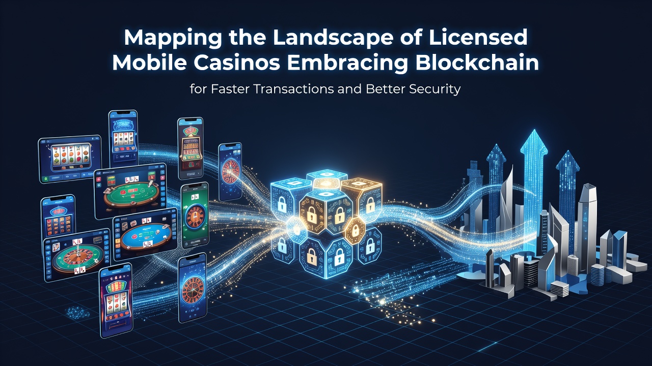 Licensed mobile casino interface showing blockchain transaction flow on a smartphone screen with security icons