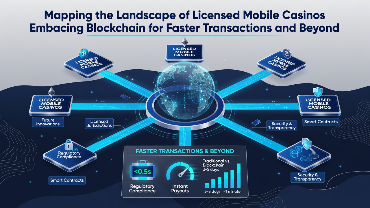 Diagram illustrating licensed casino blockchain architecture with mobile devices, transaction nodes, and security layers
