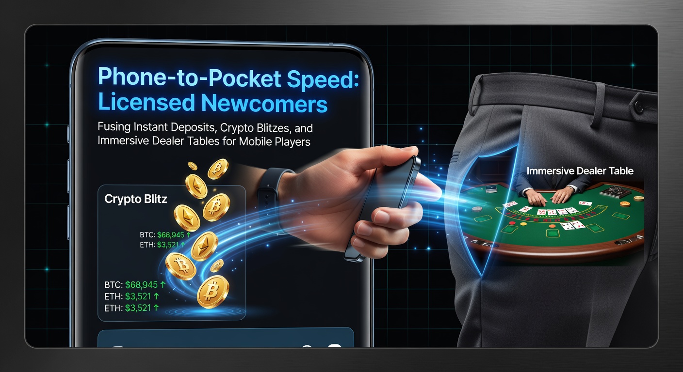 Smartphone displaying a vibrant live dealer table with crypto wallet interface and instant deposit button glowing on screen