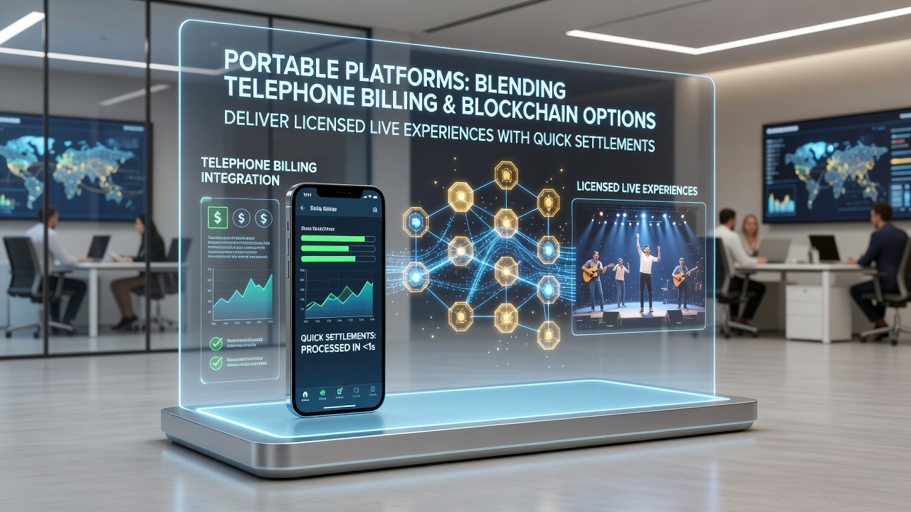 Mobile devices showing phone billing and blockchain interfaces for live dealer gaming sessions